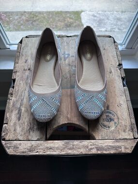Thalia Sodi Taupe Ballet Flats with Beaded Detail